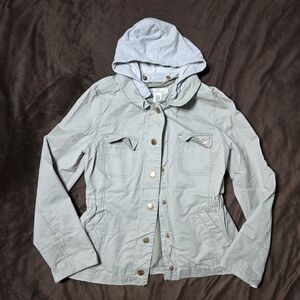 Girls LOGG Snap Front Jacket | KhakiLight Gray Hooded Jacket with Button Details